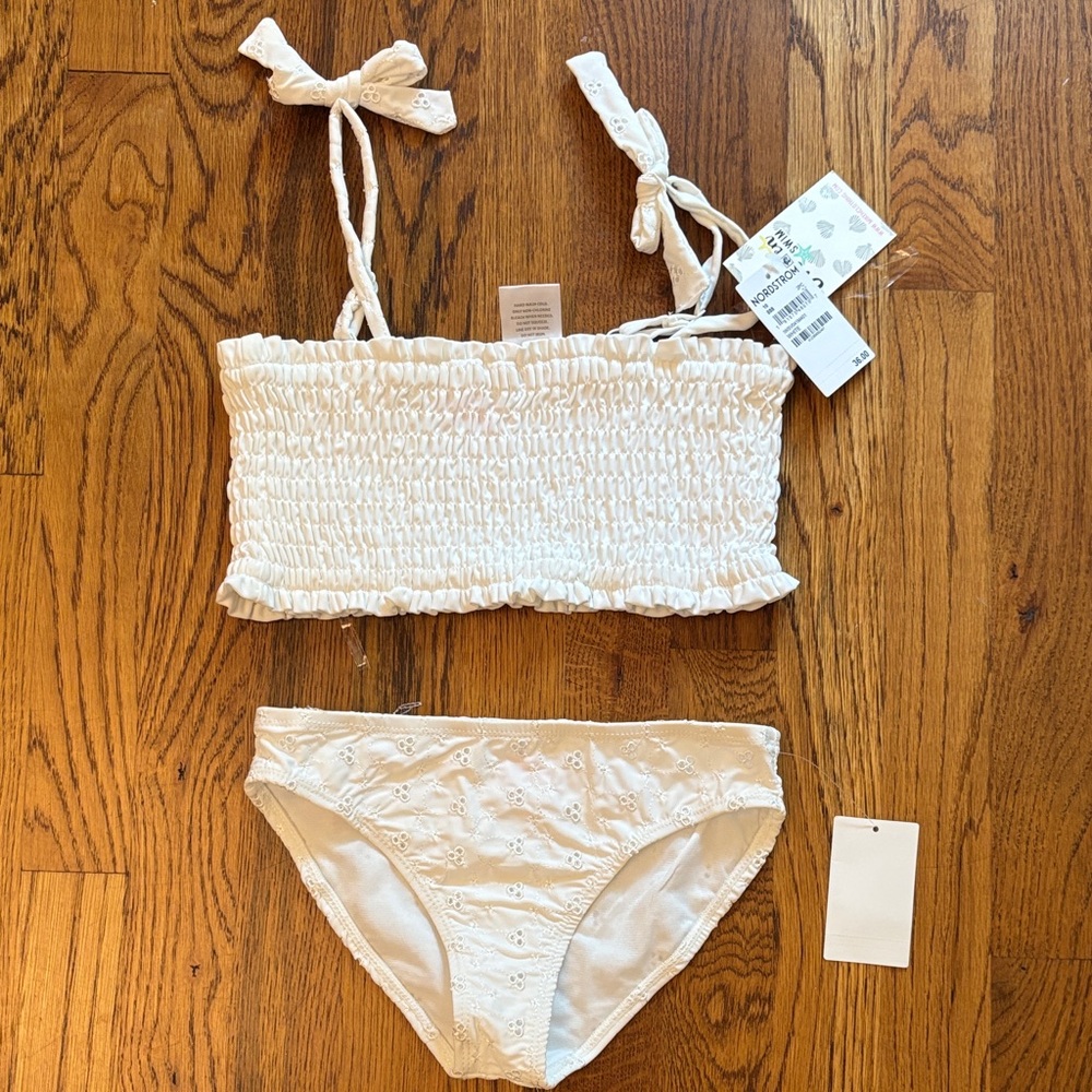 Miken Cream Ruffled Kids Swim Bikini